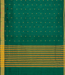 Dark Green Handloom Silk Cotton Saree With Buttas & Zari Border-SC4665
