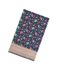 Navy Blue Handloom Banarasi Silk Saree With Meena Floral Motifs-BE1770