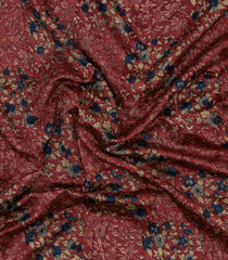 Crimson Printed Chanderi Cotton Saree With Zari Border-CC1607