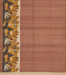 Dusty Pink Woven Tussar Silk Saree With Stripes & Printed Madhubani Motifs-TU3185