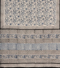 Taupe Printed Jaipur Cotton Saree With Floral Motifs-JC1872