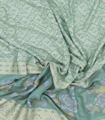 Aquamarine Woven Synthetic Brasso Saree With Printed Floral Motifs-BL4903