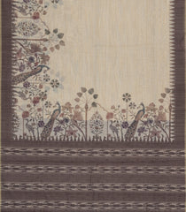 Cream Printed Synthetic Linen Saree with Jhalar-BL5339