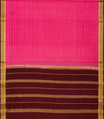 Pink Mysore Crepe Silk Saree With Zari Stripes & Contrast Border