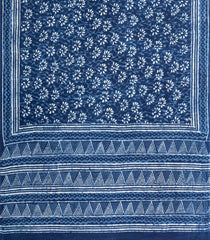Indigo Printed Jaipur Cotton Saree With Floral Motifs-JC1445