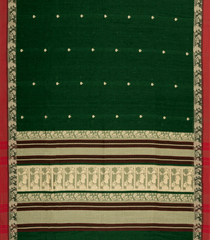 Dark Green Handloom Bengal Cotton Saree With Dia Buttas-BG1570