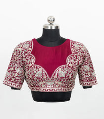 Maroon Embroidered Blended Raw Silk Readymade Blouse RB5199
