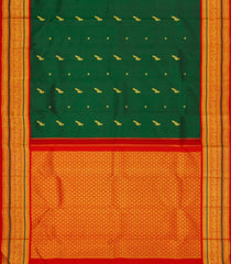 Dark Green Handloom Korvai Kanchipuram Silk Saree With Buttas-KA15503