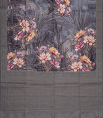 Grey Printed Synthetic Silk Tussar Silk Saree With Zari Border-SY0013