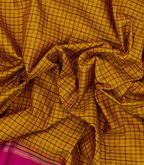 Mustard Handloom Korvai Kanchipuram Silk Saree With Checks-KA14551