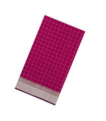 Magenta Handloom Maheswari Silk Cotton Saree With Checks & Contrast-SC4895