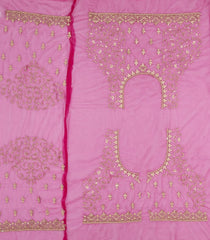 Pink Woven Net Saree With Embroidered Floral Motifs-EN1874