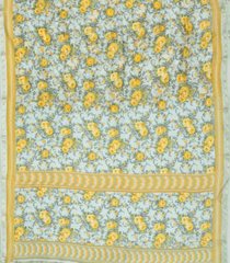 Light Blue Handloom Chanderi Cotton Saree With Printed Floral Motifs-CC1232