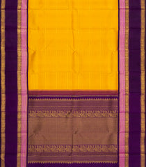 Mustard Handloom Korvai Kanchipuram Silk Saree With Floral Zari Stripes-KA16727