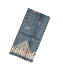 Grey Handloom Tussar Silk Saree With Printed Tribal Motifs-TU2629