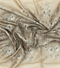 Cream Printed Synthetic Tussar Silk Saree With Grey Border-SY0037