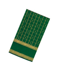 Green Handloom Silk Cotton Saree With Checks & Buttas-SC4741