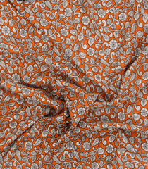 Orange Printed Kalamkari Cotton Saree With Zari Border-KAL1218
