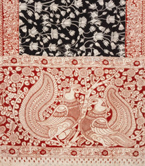 Black Woven Kalamkari Cotton Saree With Printed Floral Motifs-KAL1149
