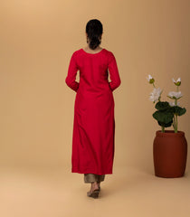 Red Embroidered Festive Kurta-KR0845