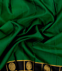 Dark Green Handloom Kanchipuram Silk Saree With Stripes & Black Border-KA16194