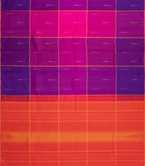 Multicolour Handloom Kanchipuram Silk Saree With Checks & Raindrop Kanchipuram Butta Silk Sarees-KA16616