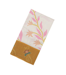 White Printed Art Tussar Saree With Zari Border-BL5003