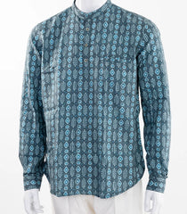 Ocean blue short kurta with Jaipur print-EW1116