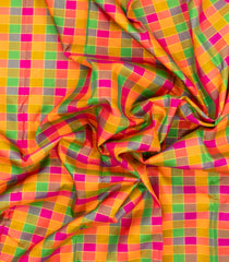 Multi Colour Handloom Kanchipuram Silk Saree With Checks & Contrast Pallu-KA16408