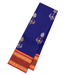 Blue Handloom Korvai Kanchipuram Silk Saree With Meena Buttas-KA15445