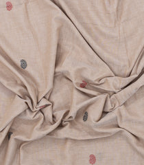 Taupe Handwoven Bengal Cotton Saree With Mango Buttas-BG1471