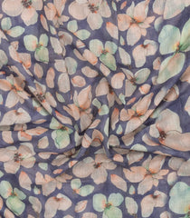 Grey Printed Synthetic Linen Saree With Floral Motifs-SY0199