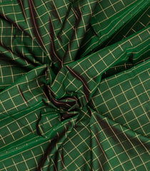 Dark Green Handloom Silk Cotton Saree With Zari Checks & Buttas-SC4575