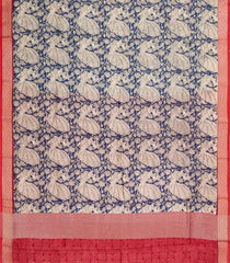 Indigo Printed Chanderi Cotton Saree With Zari Border-CC1463