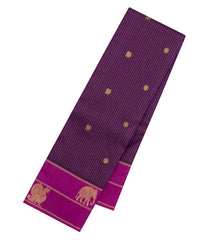 Dark Purple Handloom Kanchipuram Silk Saree With Stripes & Buttas-KA15296