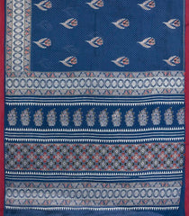 Indigo Printed Jaipur Cotton Saree With Printed Floral Motifs-JC1760