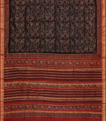 Black Printed Chanderi Cotton Saree With Zari Border-CC1651