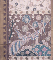 Taupe Printed Synthetic Dupion Saree With Zari Stripes & Border-SY0234