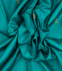 Cyan Woven Tussar Silk Saree With Floral Motifs & Zari Border-TU3536