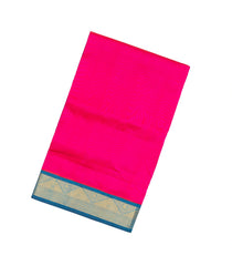 Hot Pink Handloom 9 Yards Korvai Silk Cotton Saree With Contrast Border-SC3755