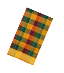 Multi Colour  Handloom Silk Cotton Saree With Checks & Contrast Border-SC4454