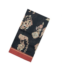 BLack Printed Tussar Silk Saree With Kalamkari Motifs-TU3614
