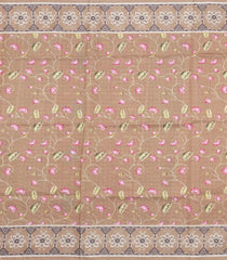 Peach Printed Synthetic Tussar Silk Saree With Checks-BL6066