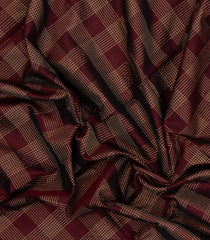Dark Brown Handloom Silk Cotton Saree With Zari Checks-SC4421