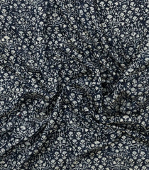 Midnight Blue Printed Chanderi Cotton Saree With Floral Motifs & Sequin Work-CC1426