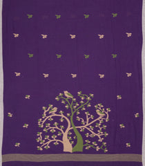 Purple Woven Bengal Cotton Saree With Floral Buttas & Tree Pallu-BG1421