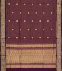 Dark Maroon Handloom Silk Cotton Saree With Checks & Buttas-SC4241