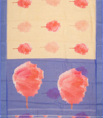 Sandal Woven Art Linen Saree With Printed Floral Motifs-BL3959