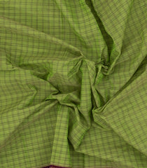 Light Green Handloom Korvai Kanchi Cotton Saree With Checks-KC1588