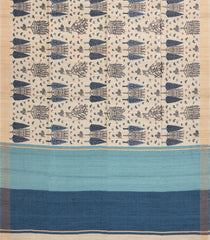 Taupe Woven Tussar Silk Saree With Printed Blue Floral Motifs-TU3173